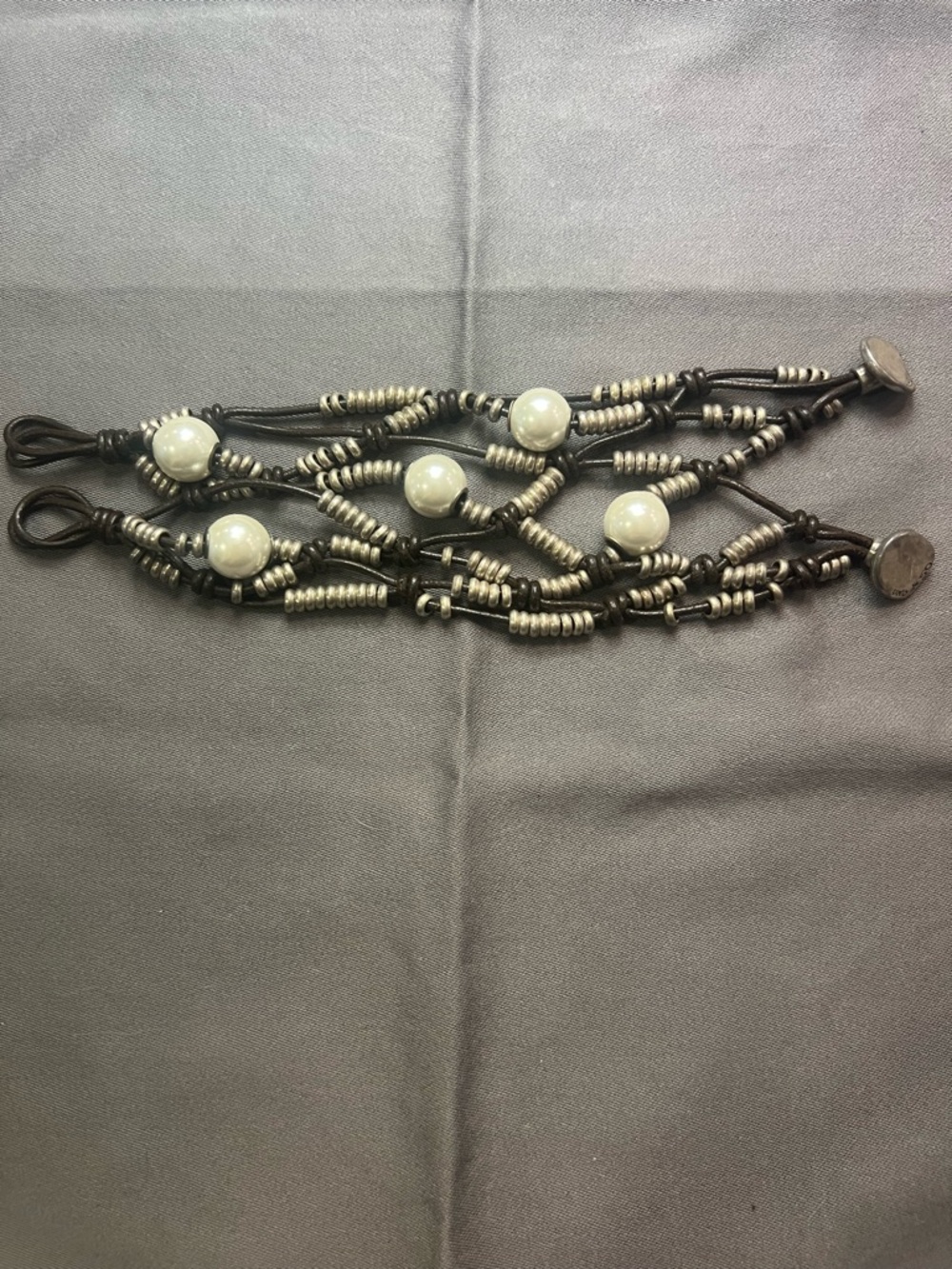 UNO de 50 Black Cord Bracelet with White Beads